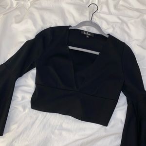 Lulus Bell Sleeve Black Crop Top Size M